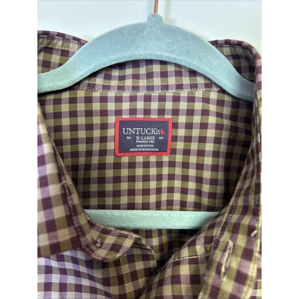 Untuckit Men's XL Wrinkle‎ Free Button-Up Shirt Green Purple Check Cotton - Picture 2 of 7